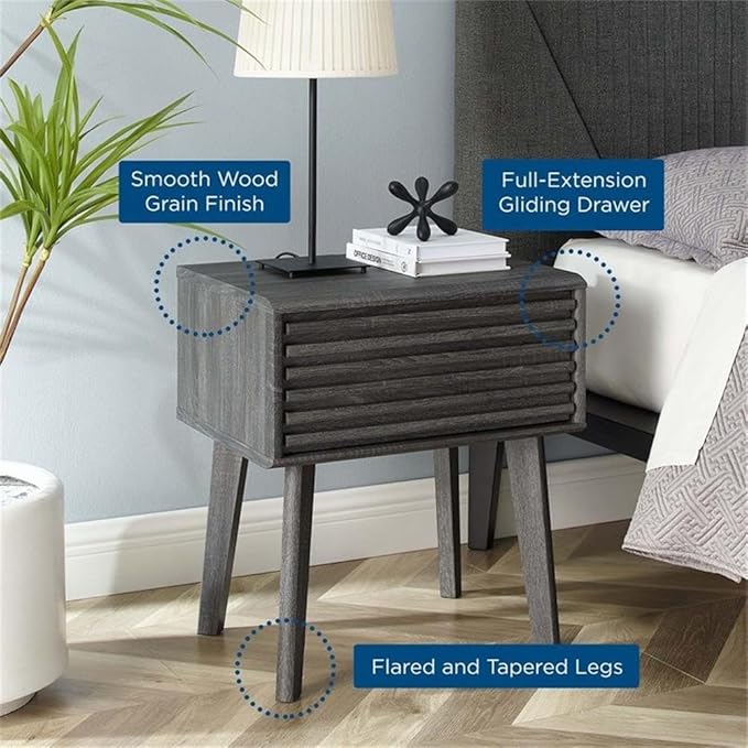 Modway Render Mid-Century Modern End Table or Nightstand in Charcoal, 15 x 19 x 21.5