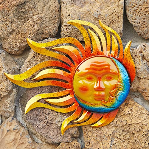 Metal Sun Wall Decor Outdoor Garden Fence Art Moon Wall Art