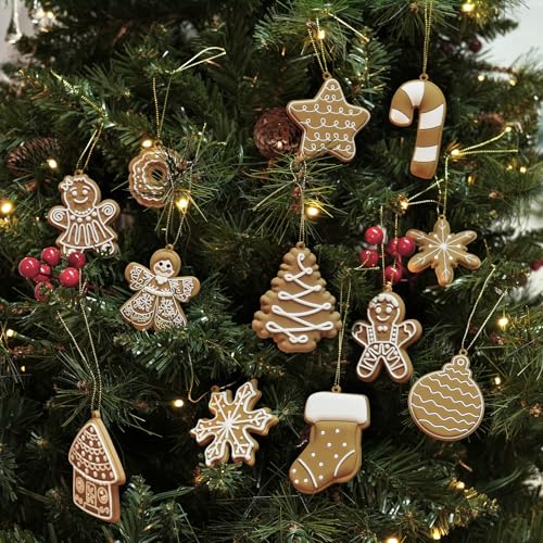 Christmas Gingerbread Man Ornaments for Xmas Tree Decorations (12 Count)
