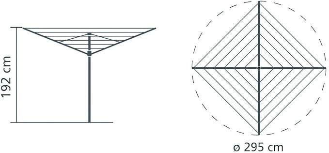 Brabantia Topspinner Outdoor 4 Arm Spinning Clothesline (164 ft/Ø 1.8") Rotating, Folding Clothes Drying Rack + Ground Spike (Gray)