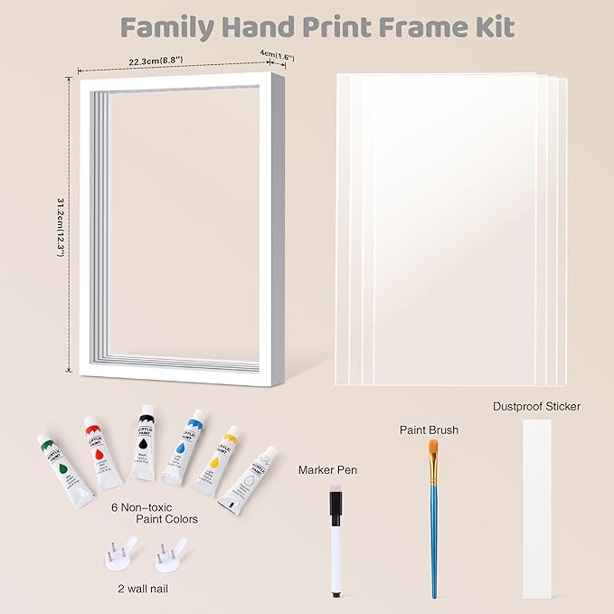 Family Handprint Kit, DIY Craft Keepsake Wooden Frame, Personalized Hand Print Ornament, Family Gifts for New Parents, Grandma and Grandpa, Mother's Day Father's Day, 6 Safe & Non-Toxic Paint