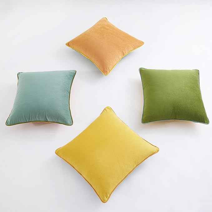 MONDAY MOOSE Decorative Throw Pillow Covers Cushion Cases, Set of 4 Soft Velvet Modern Double-Sided Designs, Mix and Match for Home Decor, Pillow Inserts Not Included (16x16 inch, Yellow/Green)
