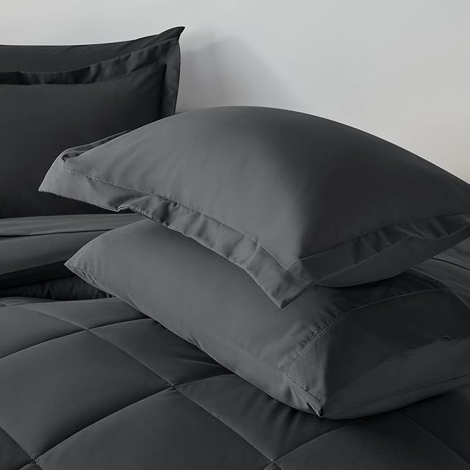 CozyLux Twin Comforter Set with Sheets Dark Grey - 5 Pieces Bed in a Bag Twin, All Season Bed Set for Girls and Boys, Bedding Set with Down Alternative Comforter, Sheets, Pillowcase & Sham