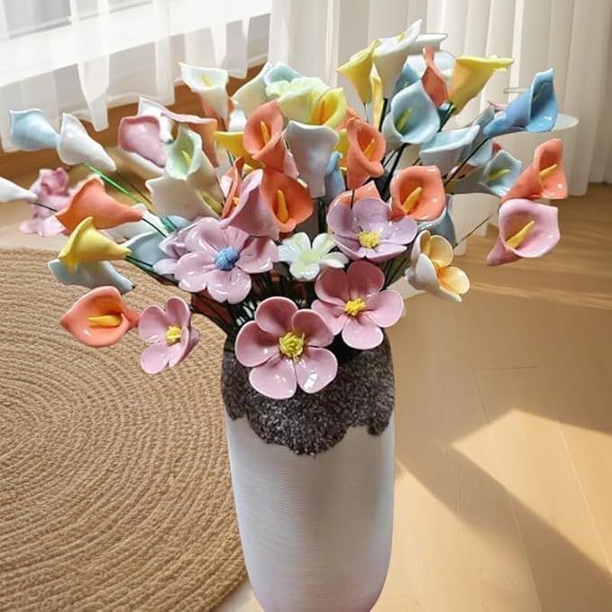 10 PCS 3D Flower Ceramics Mosaic Tiles,DIY Making Creative Ceramic Mosaic Tiles for DIY Craft Plates Flowerpots Vases Cups Mosaic Making Supplies (3D Blue Flower)