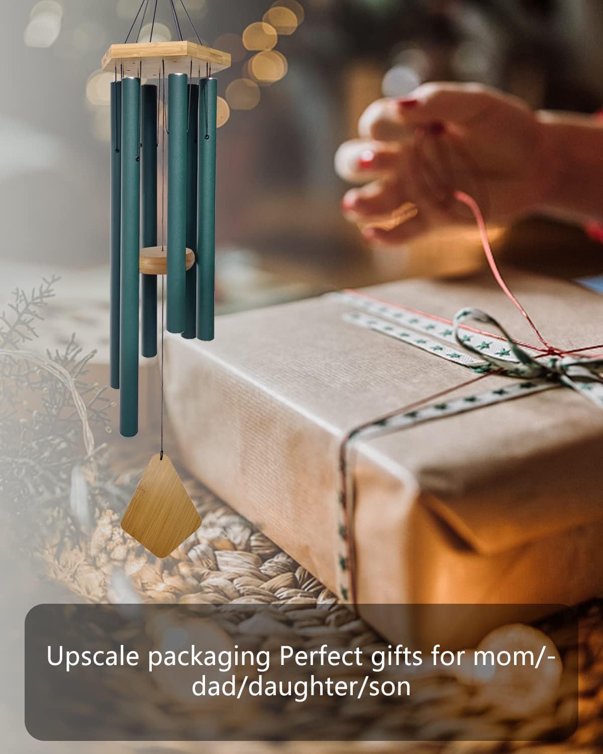 Wind Chimes Outdoor Deep Tone, Wind Chimes for Outside, Memorial Wind Chimes with Hook as Gifts for Mother's Day/Housewarming/Christmas, Patio, Garden, Yard, Home Décor. Green