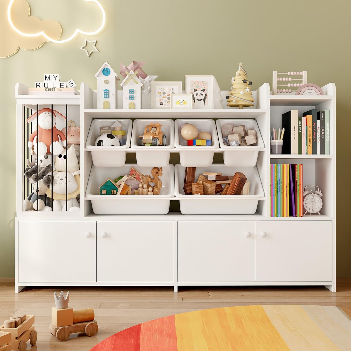 Treesland 55 Inch Large Kids Toy Storage Organizer, Kids Bookshelf Bookcase, Toy Storage Cabinet for Playroom, Bedroom Nursery