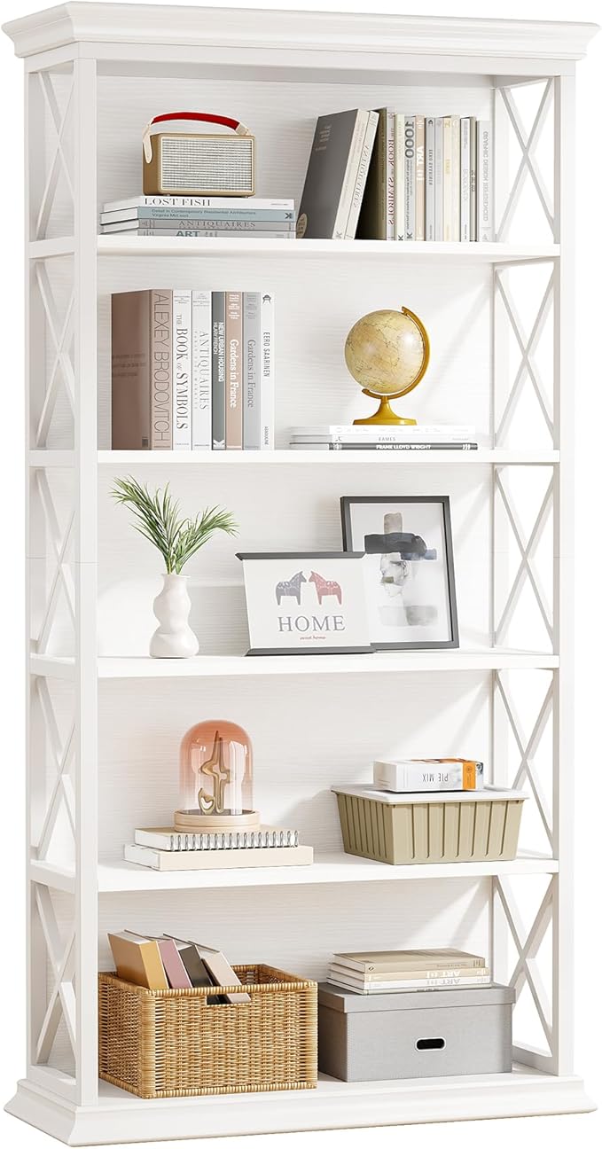 Tribesigns 6-Tier Bookcase Set of 2, 71 Inches Industrial Bookshelves and Bookcases, Floor Standing 5 Shelf Display Storage Shelves Tall Bookcase for Home Office, Living Room, Bed Room, White
