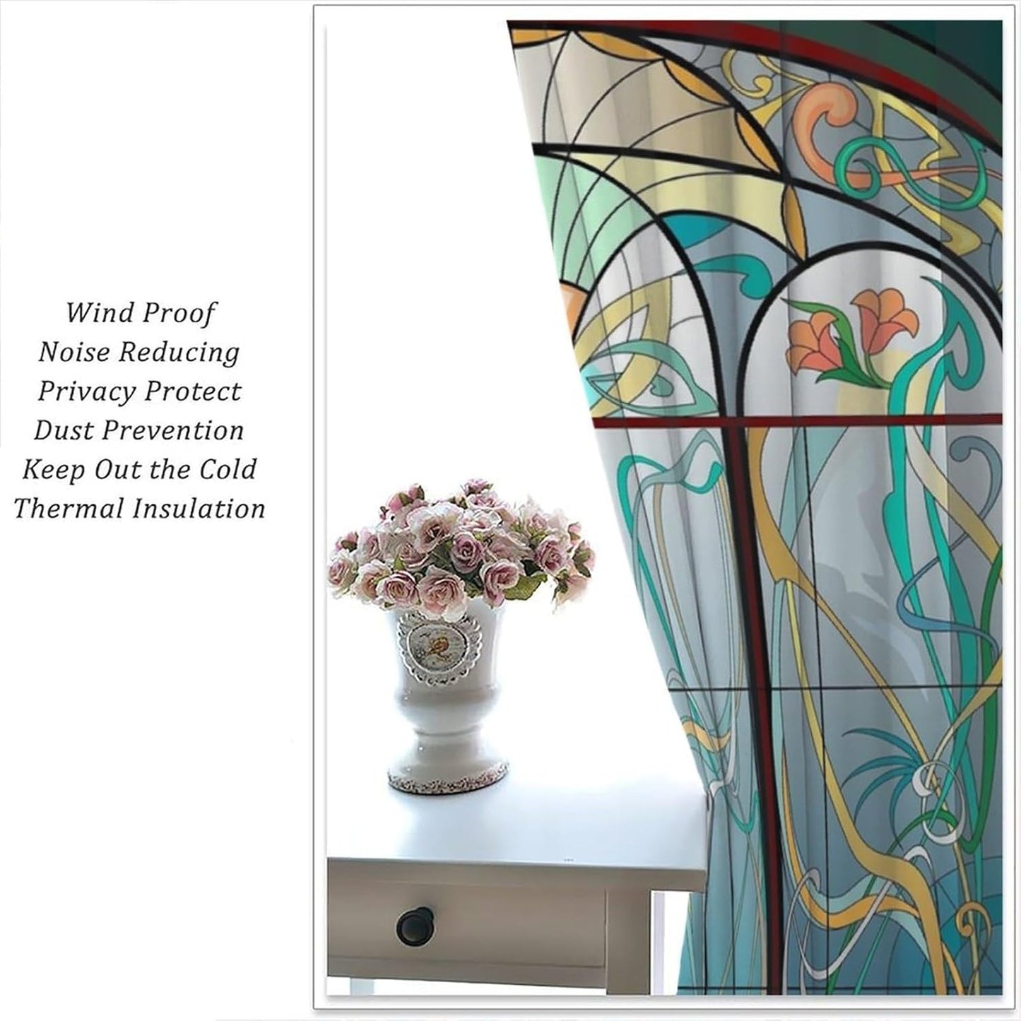 Stained Glass Curtains, Retro Mid Century Boho Abstract Art Home Decor Drapes for Bedroom Living Room Kitchen Window Treatment 2 Panels Set Total Size 63" W X 72" L Inch