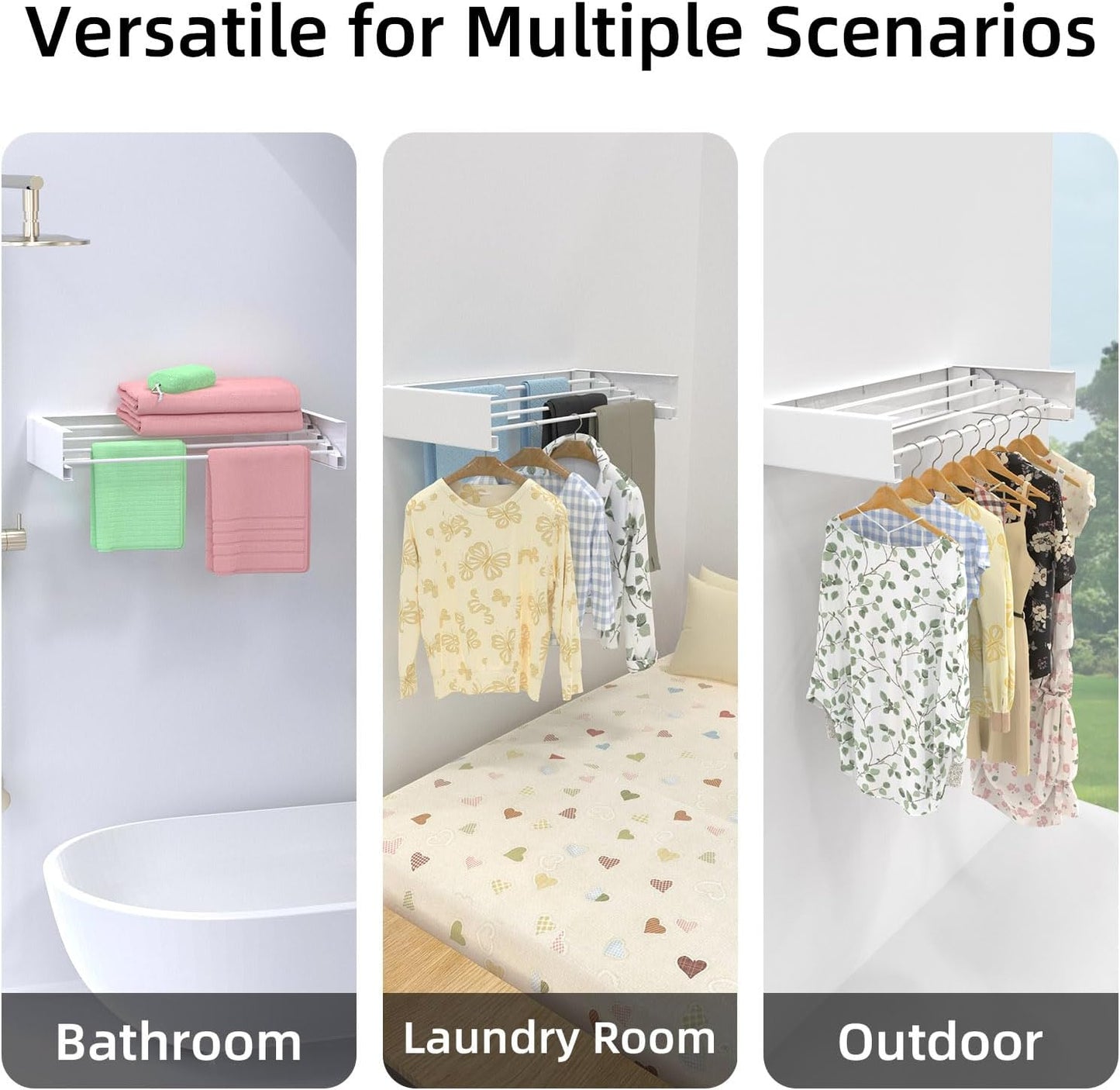 Wall Mounted Drying Rack for Laundry 23.6'', Folding Drying Rack Clothing Wall Mount with 4 Rods, Space Saving for Indoor Outdoor Bathroom Balcony (White, 23.6'')