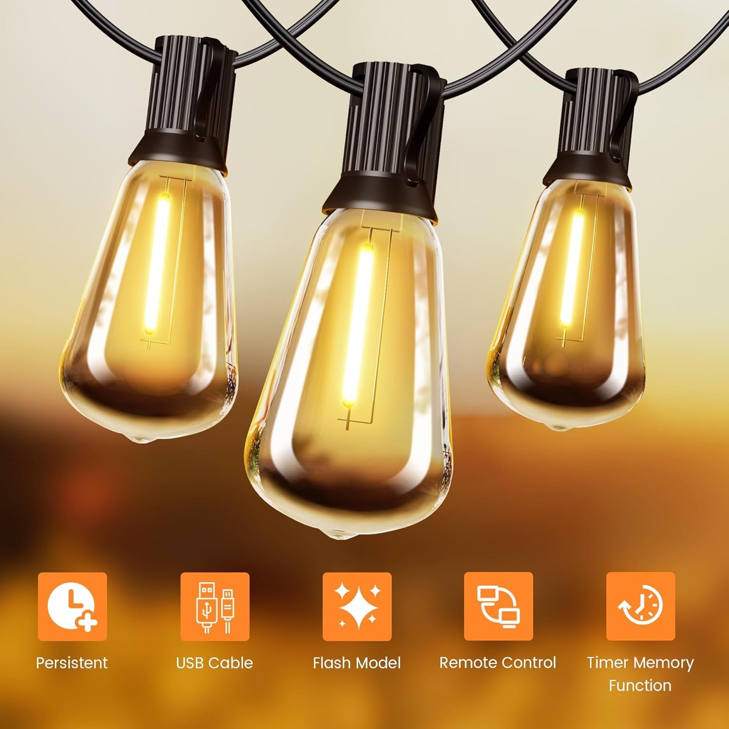 OHLUX 120FT Solar String Lights Outdoor with Remote, 2200K Soft Warm Patio Lights with 52 Shatterproof ST38 Tear-Drop LED Filament Bulbs, Dimmable Outside Edison Hanging Light for Backyard Deck Roof