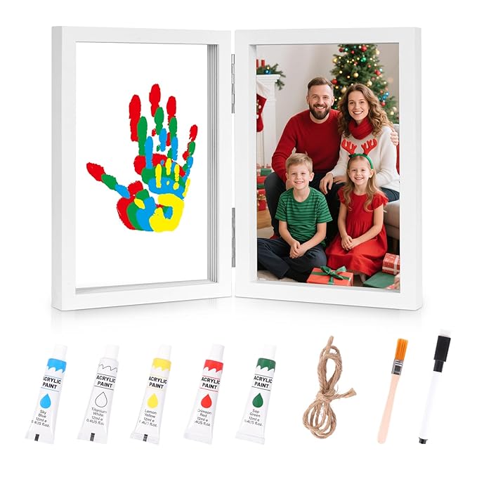 Sortnic Family Handprint Kit with Light, 5 Non-Toxic Paints, Hand Prints Ornament Keepsake Frame for 4, DIY Craft Gift for New Parents & Mom & Baby, Grandparents, Mother's Day, Father's Day