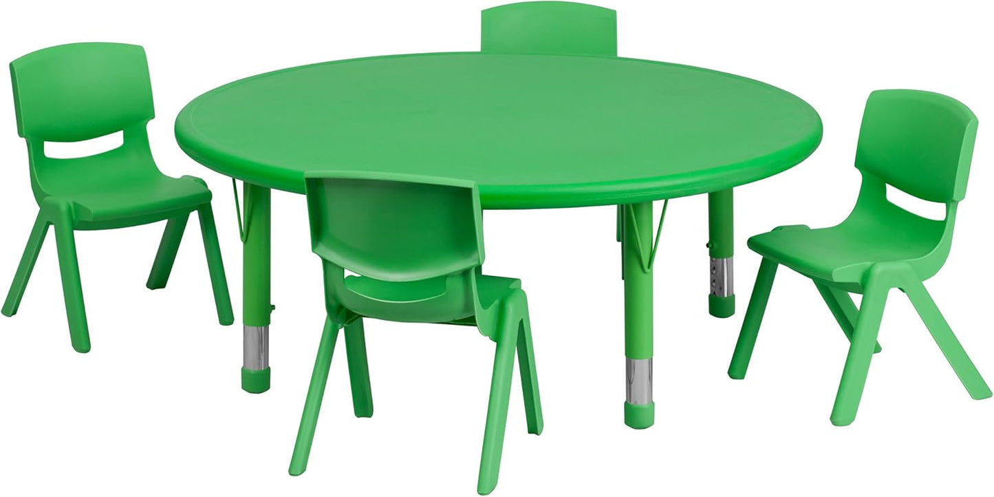 EMMA + OLIVER 45" Round Green Plastic Adjustable Activity Table Set-4 Chairs