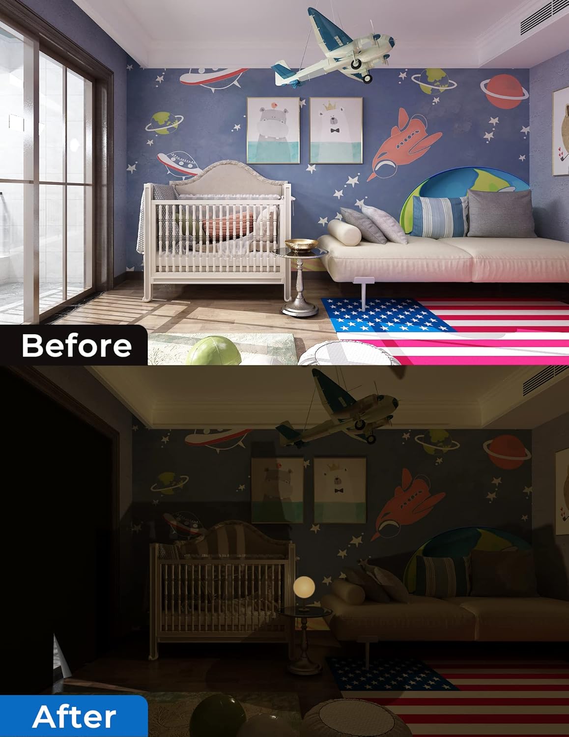 Sumobaby 114"x57" Portable Blackout Curtains, Black out Blinds for Windows with Hook & Loop Tapes,100% Blackout Window Shades, Window Curtains Easy to Cut Fit for Bedroom, TV Room and Baby Room(Black)