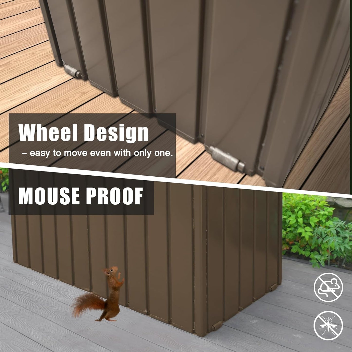 Domi Outdoor Deck Box 100 Gallon, Waterproof Lockable Steel Outdoor Storage Container for Outside Cushions, Garden Tools and Pools Equipment (Dark Brown)