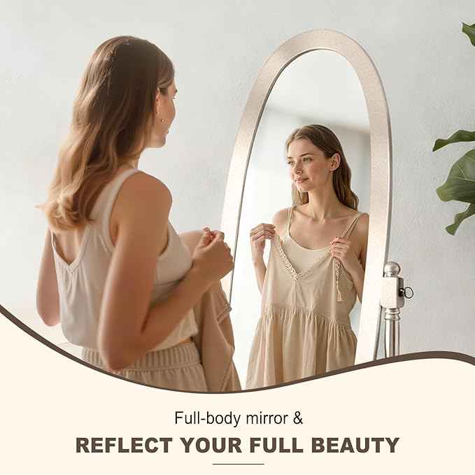 Full Length Mirror with Stand, Vintage Style Wood Floor Cheval Mirror, Traditional Adjustable Free Standing Mirrors Full Length (Gold)