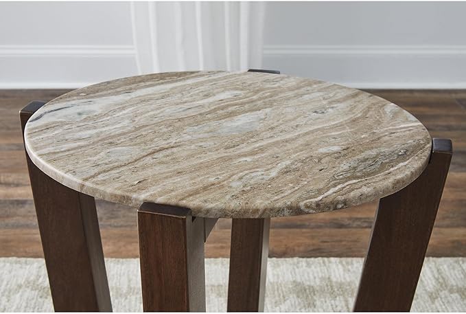Signature Design by Ashley Tanidore Casual Marble Tabletop End Table with Cross Legs, Light Brown & Dark Brown