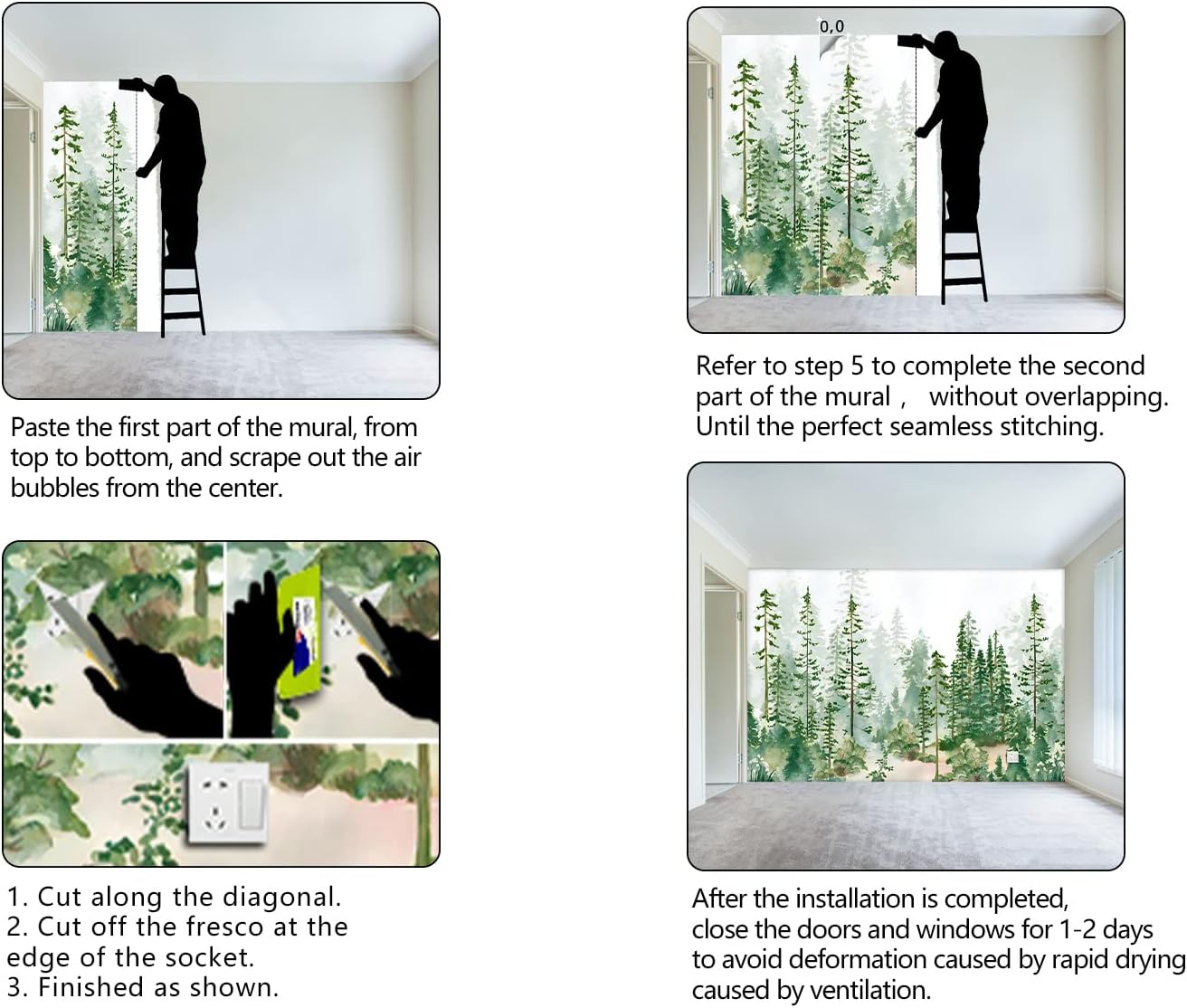 Boys or Girls Cartoon Pine Tree Forest wallpeper Nursery Kids Bedroom Wall Mural - 183"x120"(Not Peel and Stick)