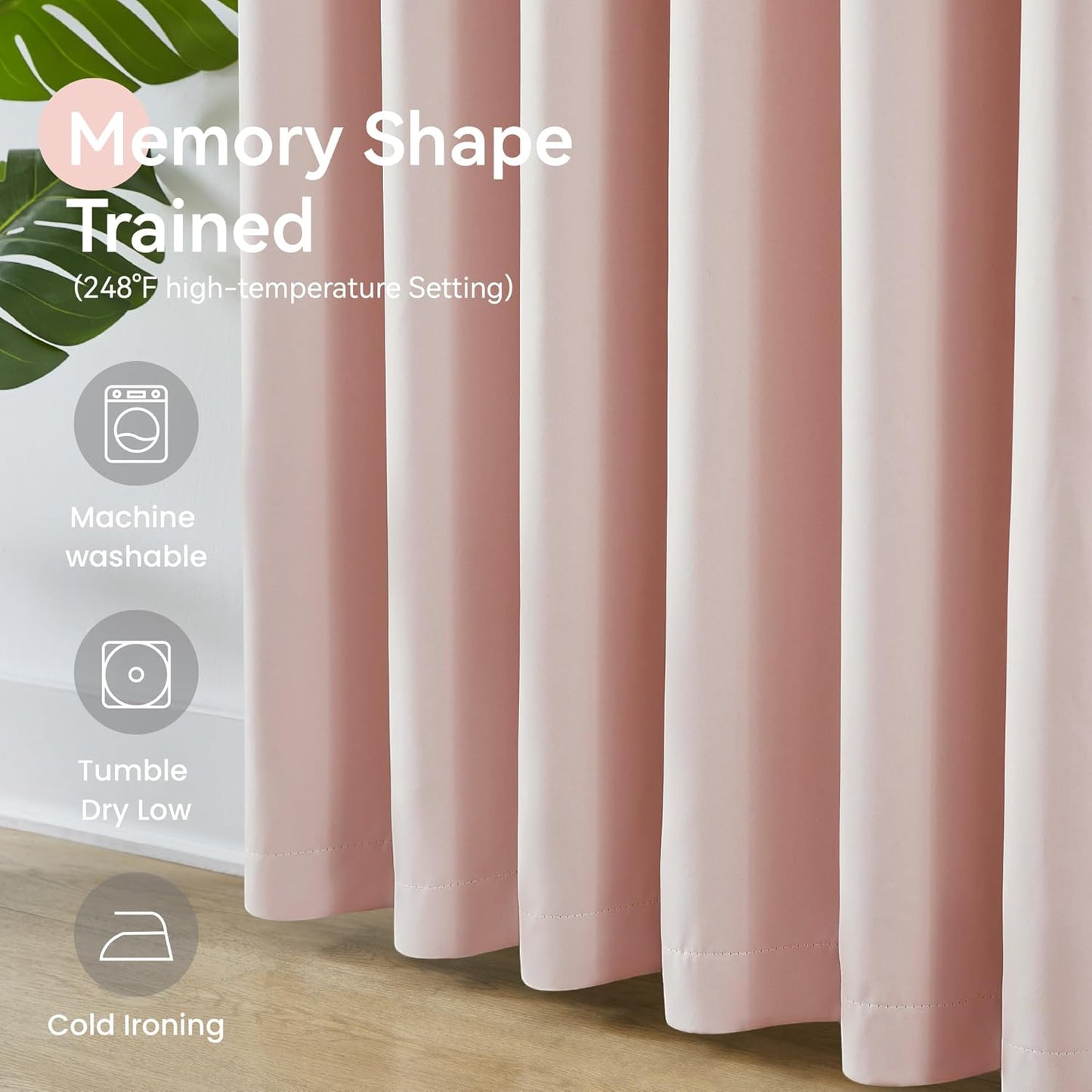 KangBang 60” Wide Soft Pink Blackout Curtains 105 Inches Long, Pinch Pleated Thermal Insulated Sliding Door Curtains & Drapes for Living Room French Door, Decor 2 PCs, 60x105