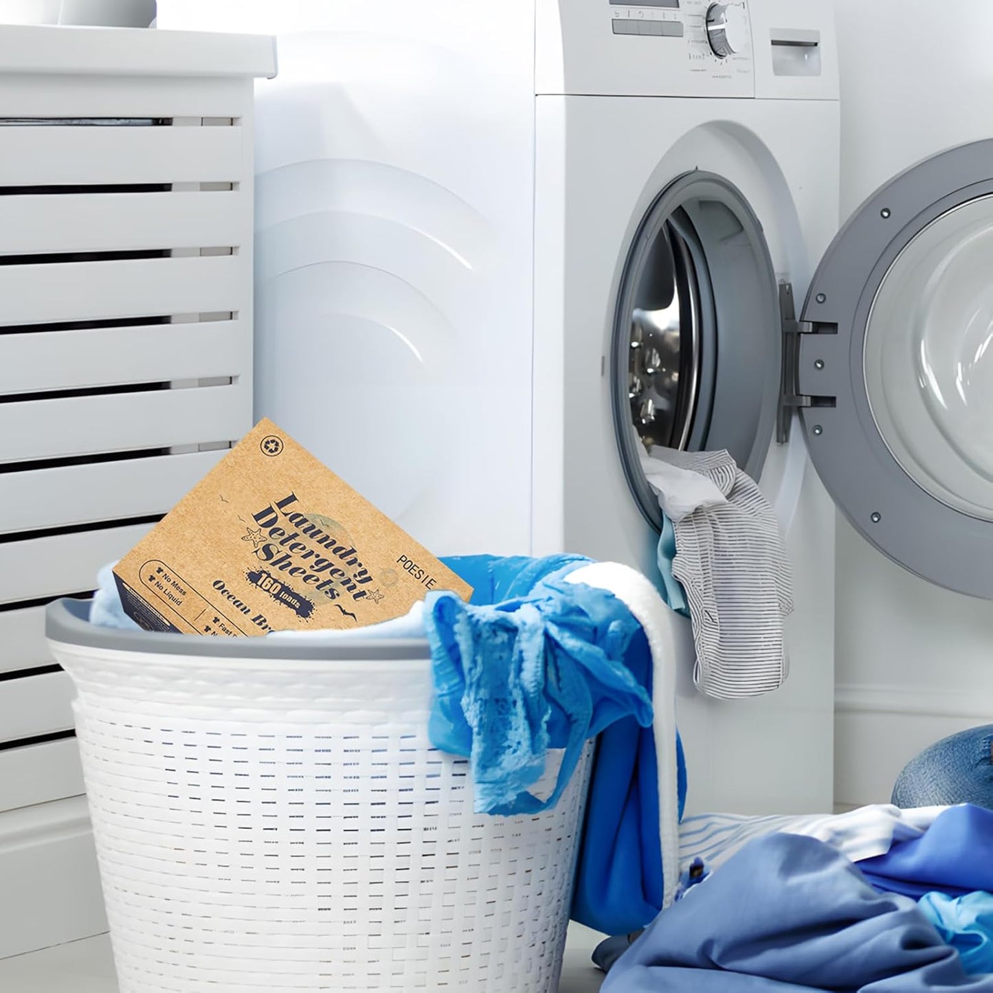 Poesie Laundry Detergent Sheet Ocean Breeze Scent 160 Loads Portable Non-Plastic Drawer Box Travel-Friendly Liquidless Portable No Mess Laundry Soap Strips for Home Dorm RV Outdoor Trip