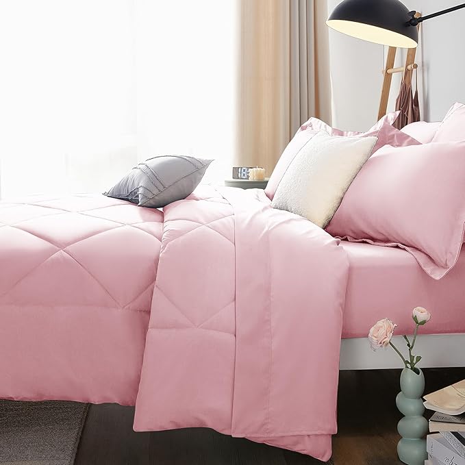 CozyLux Oversized Queen Comforter Set Pink, 7 Pieces Bed in a Bag Comforter Set with Sheets Luxury Bed Set All Seasons, Bedding Set with Down Alternative Comforter, Sheets, Pillowcases & Shams