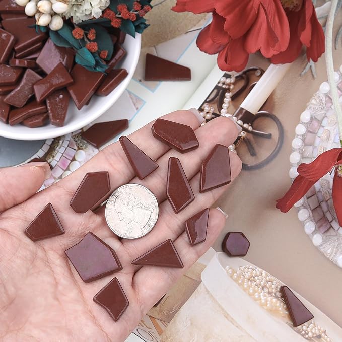 Youway Style Brown Glass Mosaic Tiles for Crafts Bulk,200g Broken Glass Pieces for Spring Mosaic Art Crafts,Garden Mosaic Supplies