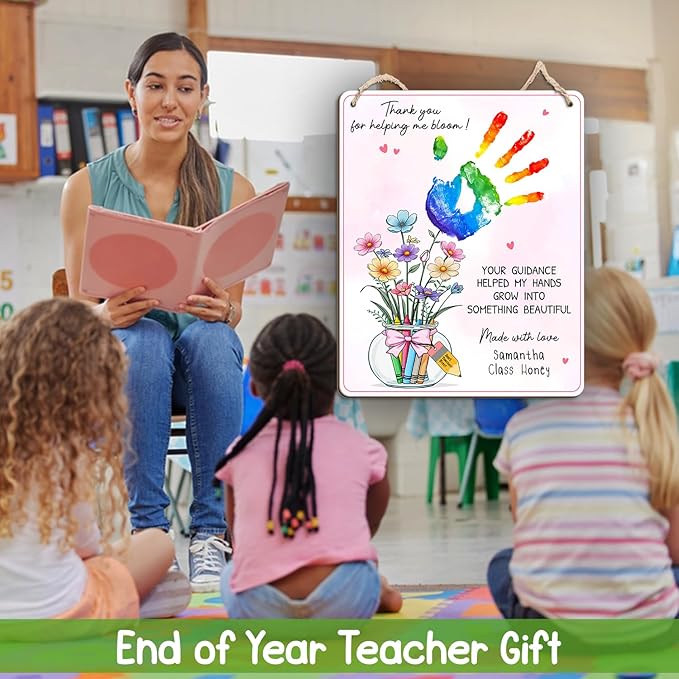 DIY Flower Crayon Handprint Craft Sign Gifts for Daycare PreK Preschool Kindergarten Teacher, Flower Craft Teacher Appreciation Keepsake End of Year Gifts from Students, Thank You For Helping Me Bloom