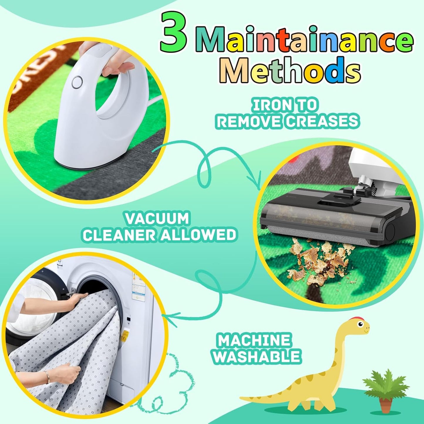 Kids Rug, Car Carpet for Kids' Toy Cars, 4x6 Ft Dinosaur Rug, Dino Safari Road Mat for Playroom, Educational Learning & Game Area Baby Play Mat Carpet for Children