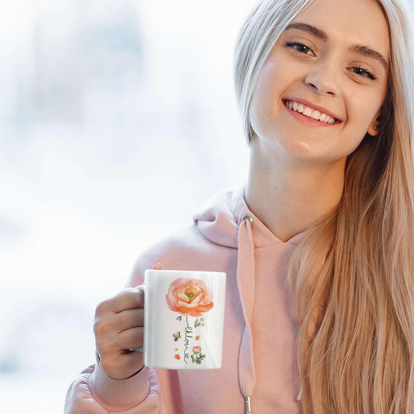 Ranunculus Lover Accent Mug, Novelty Flower Themed Coffee Cup 11oz 15oz, Customized Ranunculus Floral Mug With Name, Personalized Flower Decorative Cup, Gift For Birthday