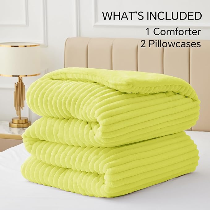 BEDELITE Fleece Queen Comforter Set -Super Soft & Warm Fluffy Charlock Bedding, Luxury Fuzzy Heavy Bed Set for Winter with 2 Pillow Cases