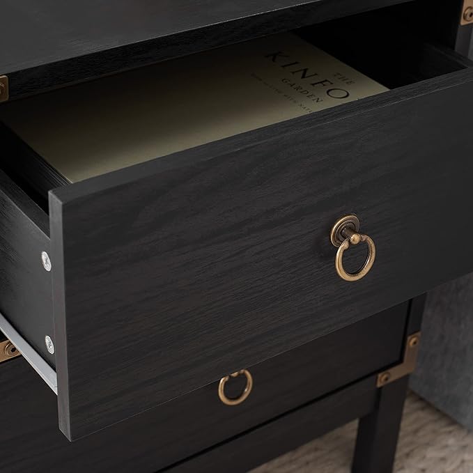 SAFAVIEH Home Collection – Galio Black & Gold 2-Drawer Nightstand, Vintage-Inspired Bedside Table with Storage for Bedroom (NST9600B)