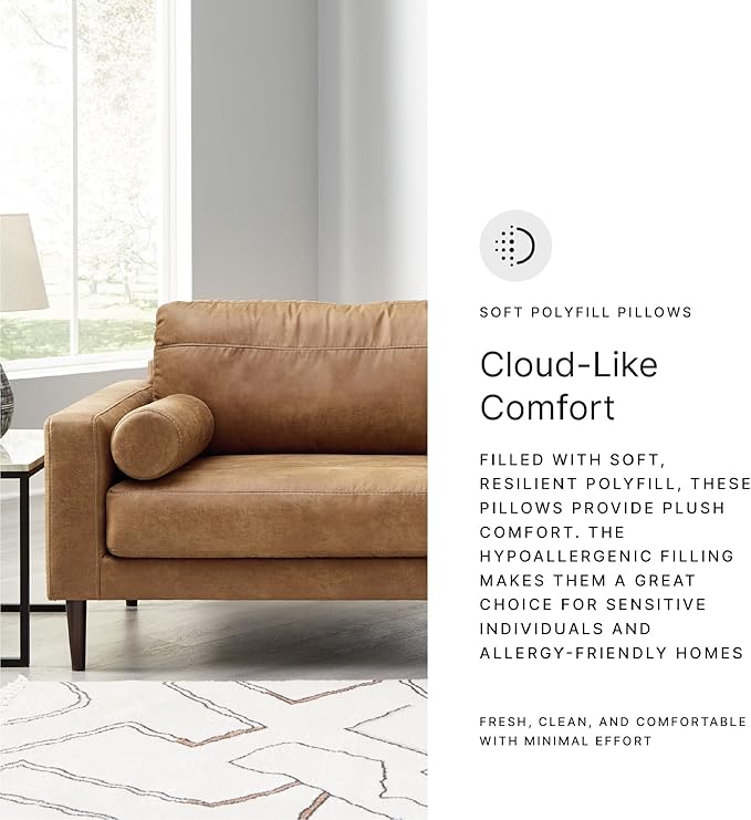 Signature Design by Ashley Telora Faux Leather Sofa, 2 Bolster Pillows, Loose Cushions, Faux Wood Finish Accent Legs, 85" W x 35" D x 35" H, Dark Brown