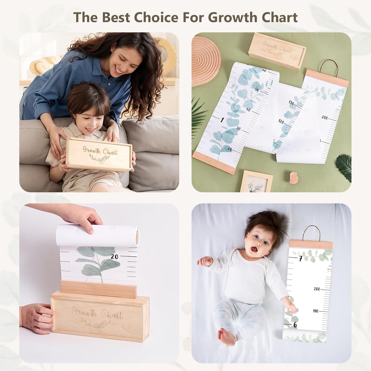 Growth Chart for Wall 7 Ft Height Chart with Keepsake Box & Hook Waterproof Canvas Measure Wall Ruler Removable Neutral Nursery Wall Decor for Baby Kids Toddlers