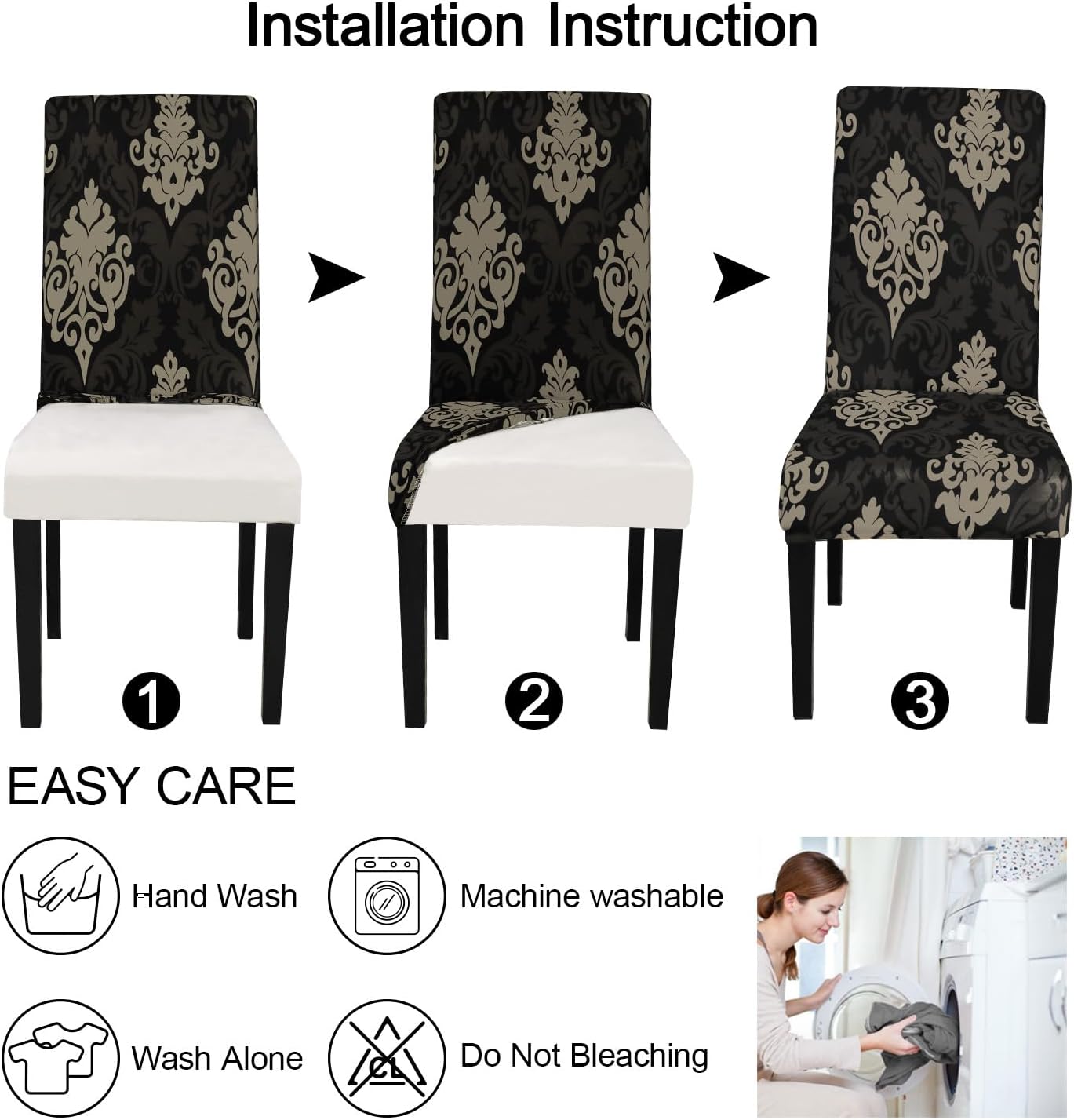 JQinHome Dining Chair Slipcover, High Stretch Removable Washable Chair Seat Protector Cover Set of 4,Chair Covers for Dining Room, Kitchen,Home Party,Wedding Ceremony(Luxe Black, 4PC)