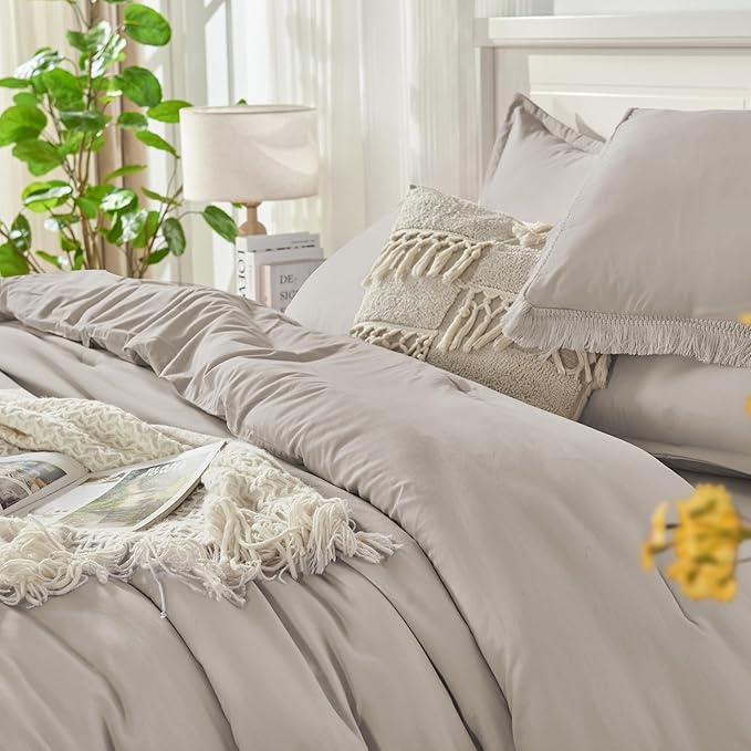 Andency California King Size Comforter Set with Sheets Heather Grey - 7 Pieces Cal King Bed in a Bag Boho Bedding Sets, Bed Set with Comforter, Sheets, Pillowcases & Shams