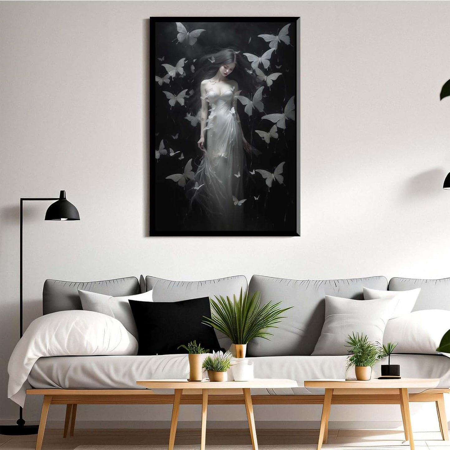 JFHCQJPK Vintage Gothic Feminine Canvas Wall Art Print Butterfly Poster Moody Female Wall Art Retro Artwork Dark College Decor for Home Bedroom20x30in Metal blackFramed