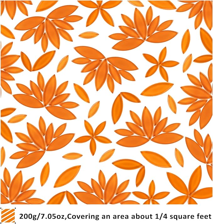 Youway Style Orange Leaf Mosaic Tiles for Crafts Bulk,200g Petal Mosaic Glass Pieces,Flower Glass Tiles for Christmas Mosaic Decorations,Garden Mosaic Supplies Kit