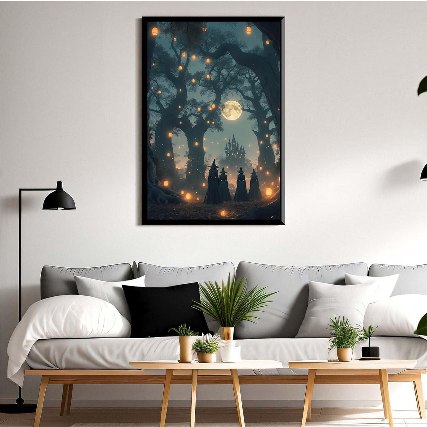 JFHCQJPK Mysterious creek painting witch and castle in magic forest art print canvas gothic print dark college decoration poster for home bedroom8x12in Metal blackFramed