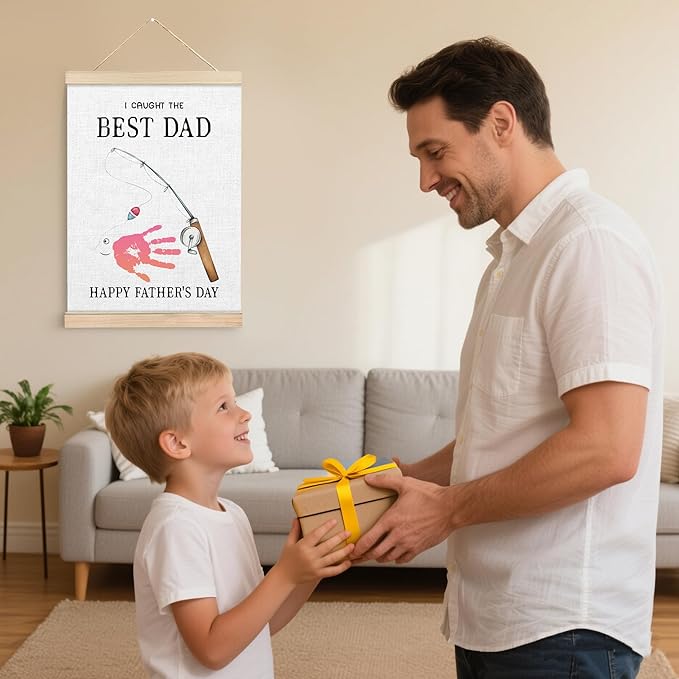 Fathers Day Footprint Art Kit – 12x16 inches Footprint Art Kit with Acrylic Paints – DIY Family Keepsake Craft, Father Daughter Activity, Father's Day Birthday Gifts Fit for Dad, Grandpa, BH06