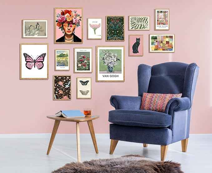 Vintage Eclectic Wall Art, Colorful Bohemian Gallery Wall Art, Retro Maximalist Decor Aesthetic, Funky Eclectic Gallery Wall Art Prints for Bedroom, Famous Artist Painting Pictures (Unframed)