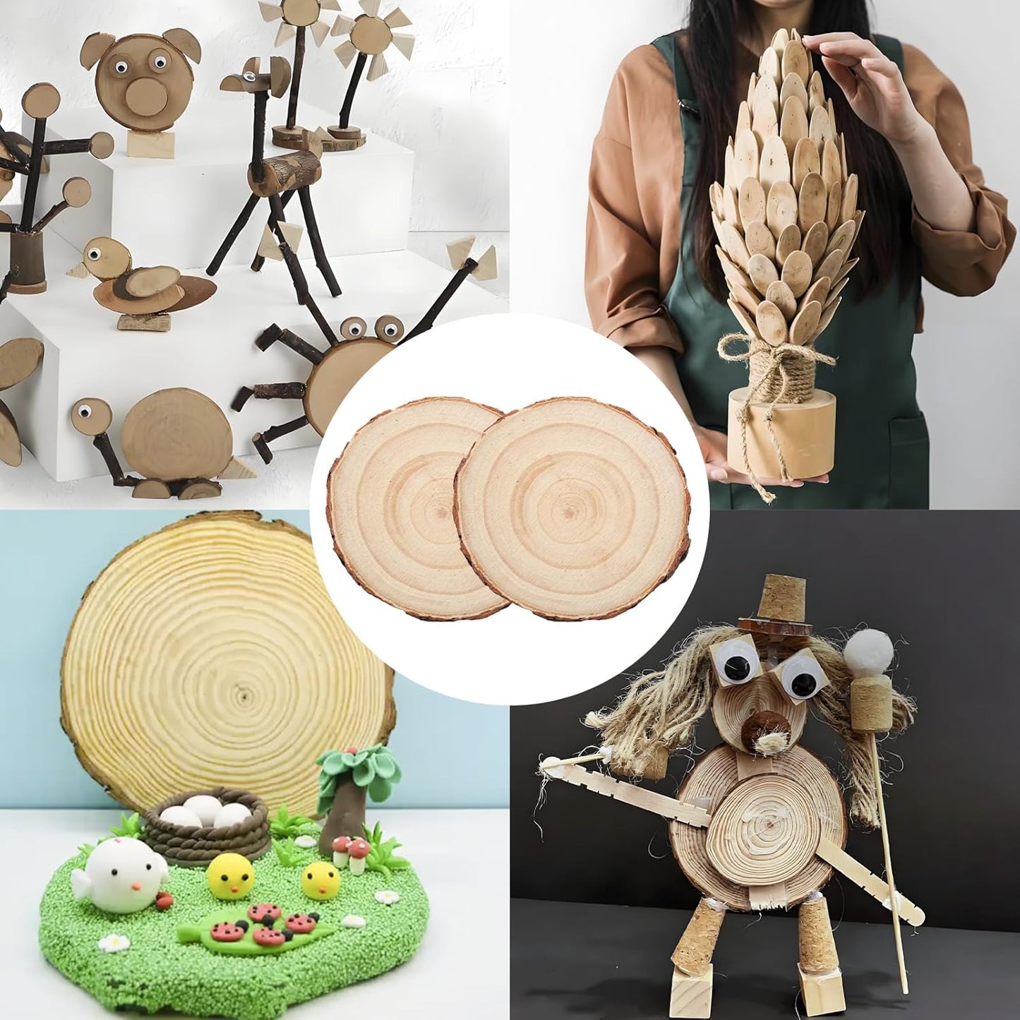Natural Wood Slices for Wedding Decor, Christmas Ornaments – 20PCS 4.3-4.7 Inch Unfinished Predrilled Wooden Circles, DIY Crafts & Arts