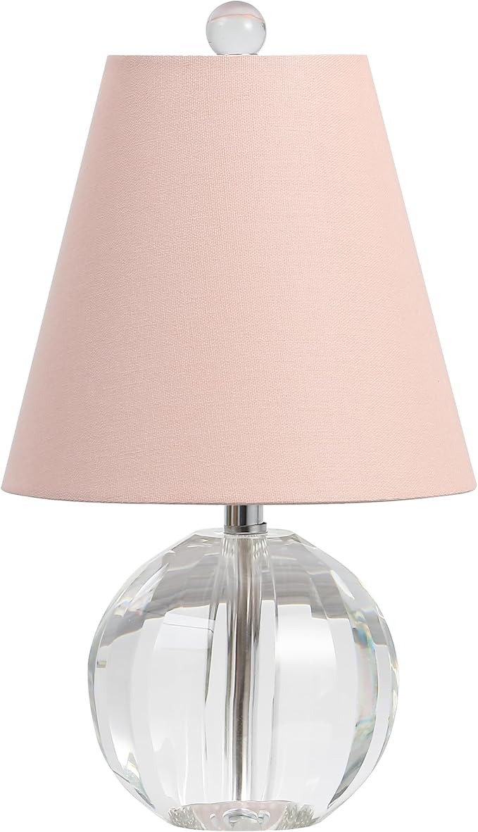 JONATHAN Y JYL2079C 16" Glam Crystal Ball Table Lamp, Modern Bedside Nightstand Lamp for Bedroom Living Room Office, Clear Glass Orb with Pink Round Linen Shade and Chrome Accents, LED Bulb Included