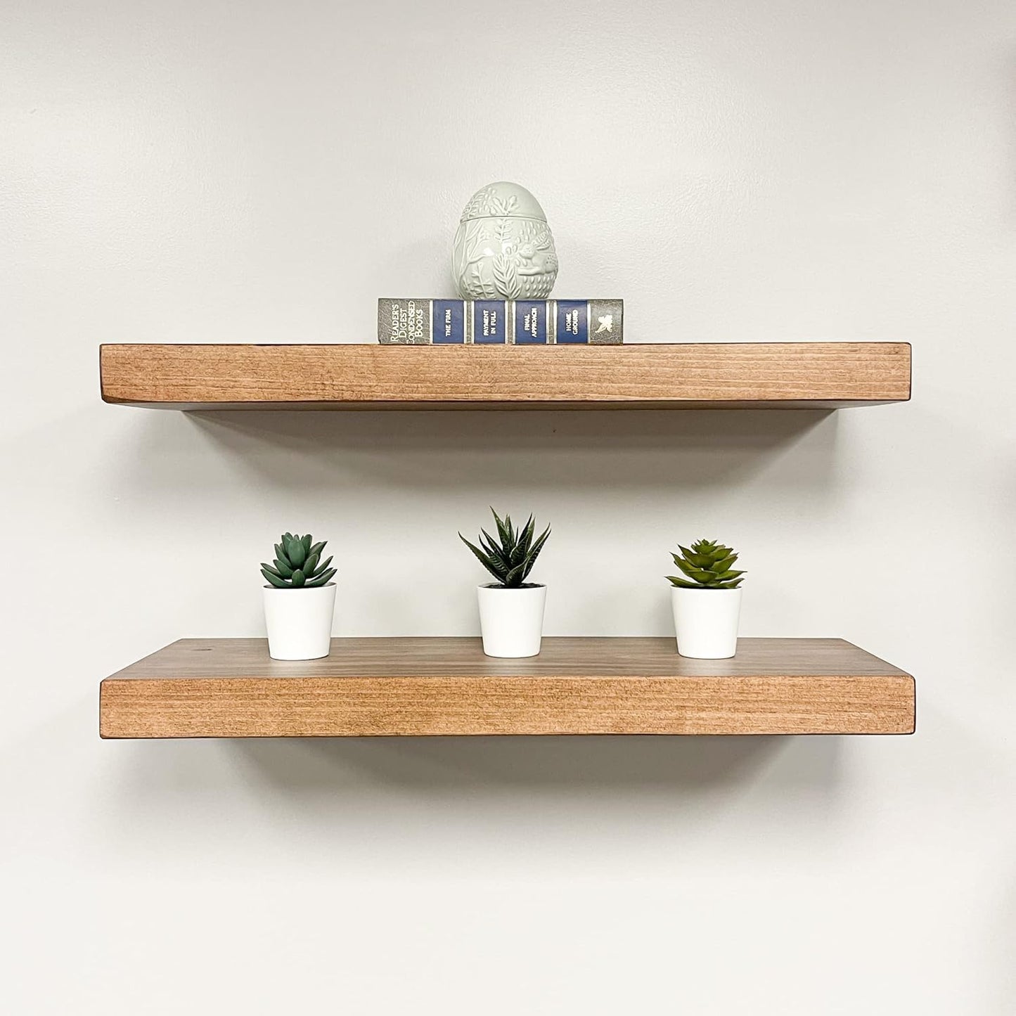 URBANDI, Rustic Floating Shelves, Set of 2, Hidden Bracket, Solid Wood, Heavy Duty, Wall Mounted Shelves, (Brown, 24Wx10D)