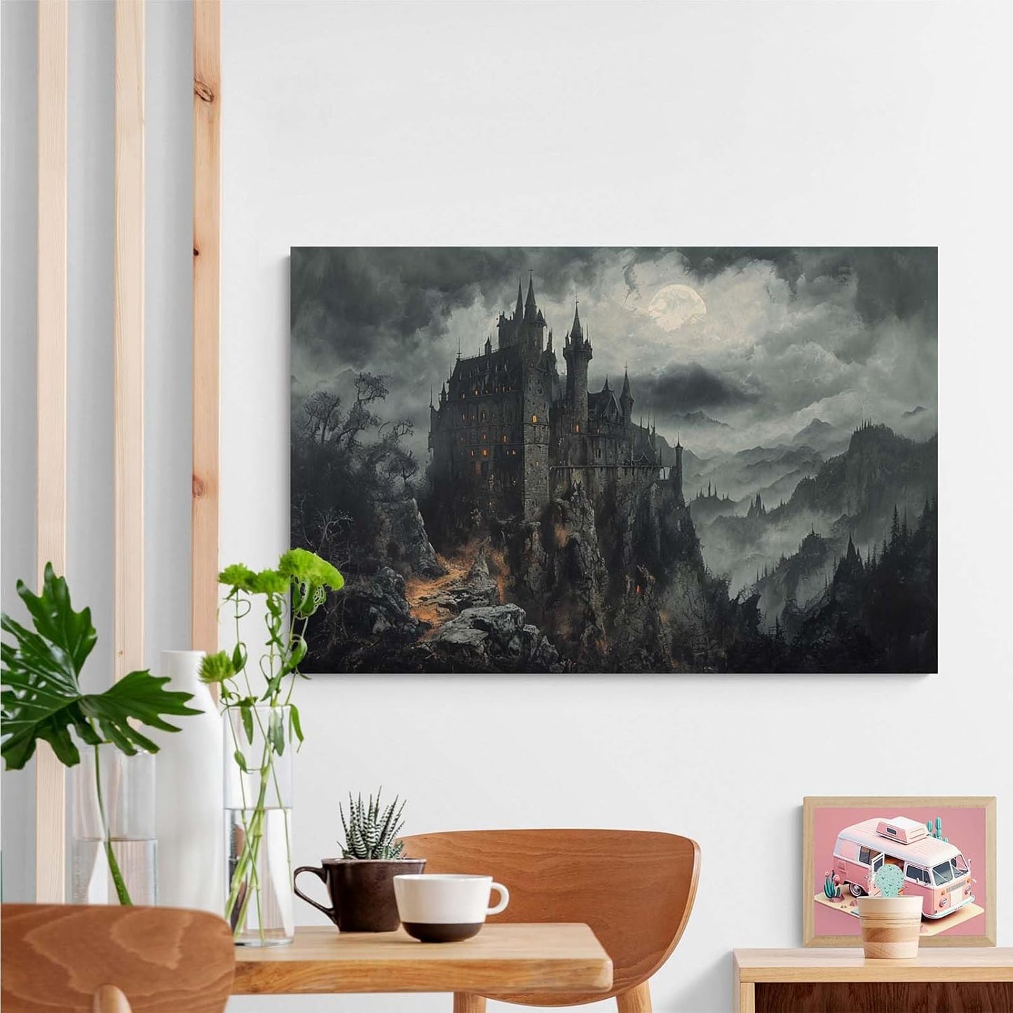 Vintage Castle Poster Dark Academy Victorian Gothic Castle Wall Art Poster Moody Mystical Art Print Suitable for Home Living Room Bedroom12x16in Wood Framed
