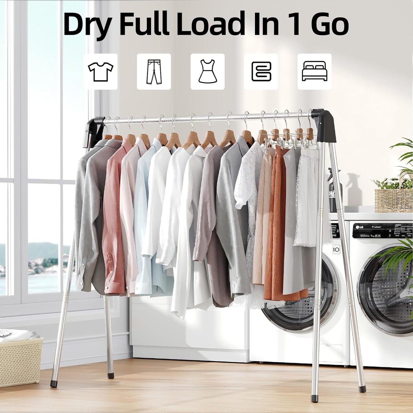 APEXCHASER Clothes Drying Rack Foldable, Stainless Steel Laundry Drying Rack Collapsible, Clothes Hanger for Sweater Baby Clothes Towel for Indoor & Outdoor, Portable Clothes Airer for Travel