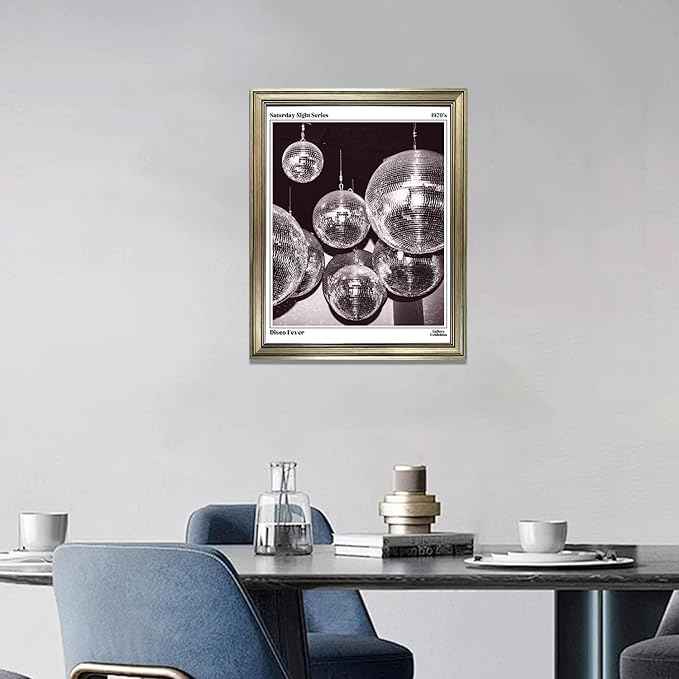 Disco Ball Music Wall Art, Vintage Framed Print Posters for Room Aesthetic Decor, Trendy Retro 70s Decor Funky Wall Art, Preppy Bar Cart Canvas Artwork