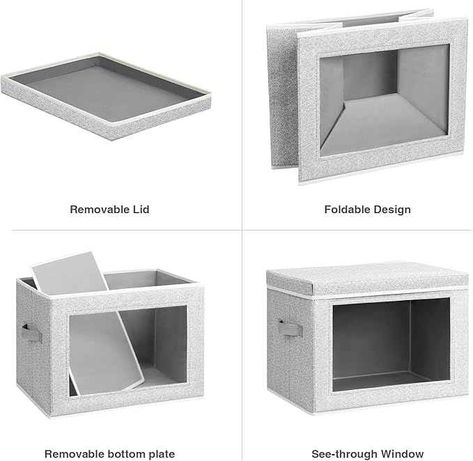 Storage Bins with Lids, 3 Pack Large Storage Cubes with Window, Closet Bins with Lids & Handles, Fabric Box for Organizing Clothes, Towels, Books, Blended