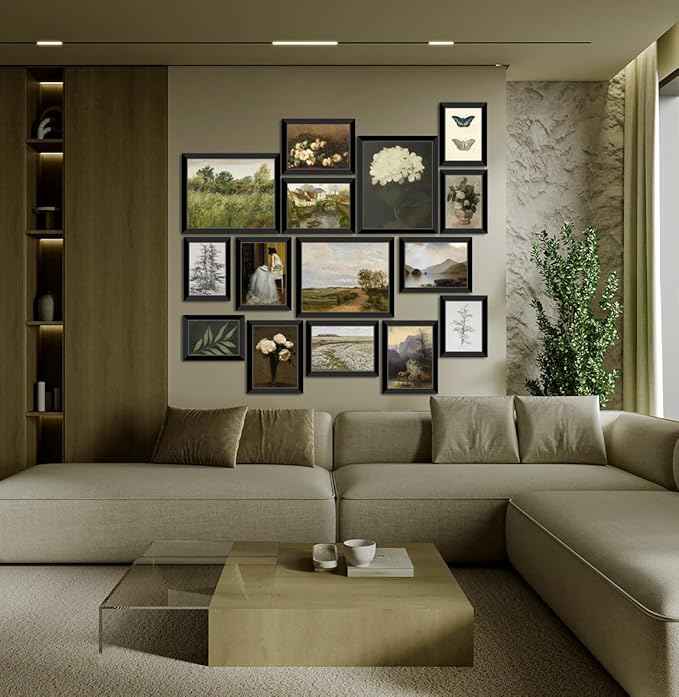 LANCHI95 15 Pcs Vintage Wall Art Decor Framed, Vintage Posters for Room, Vintage Art Prints, Moody gallery wall art, Wall Print for Bedroom, Moody Wall Decor, French Country Decor (FRAMED)