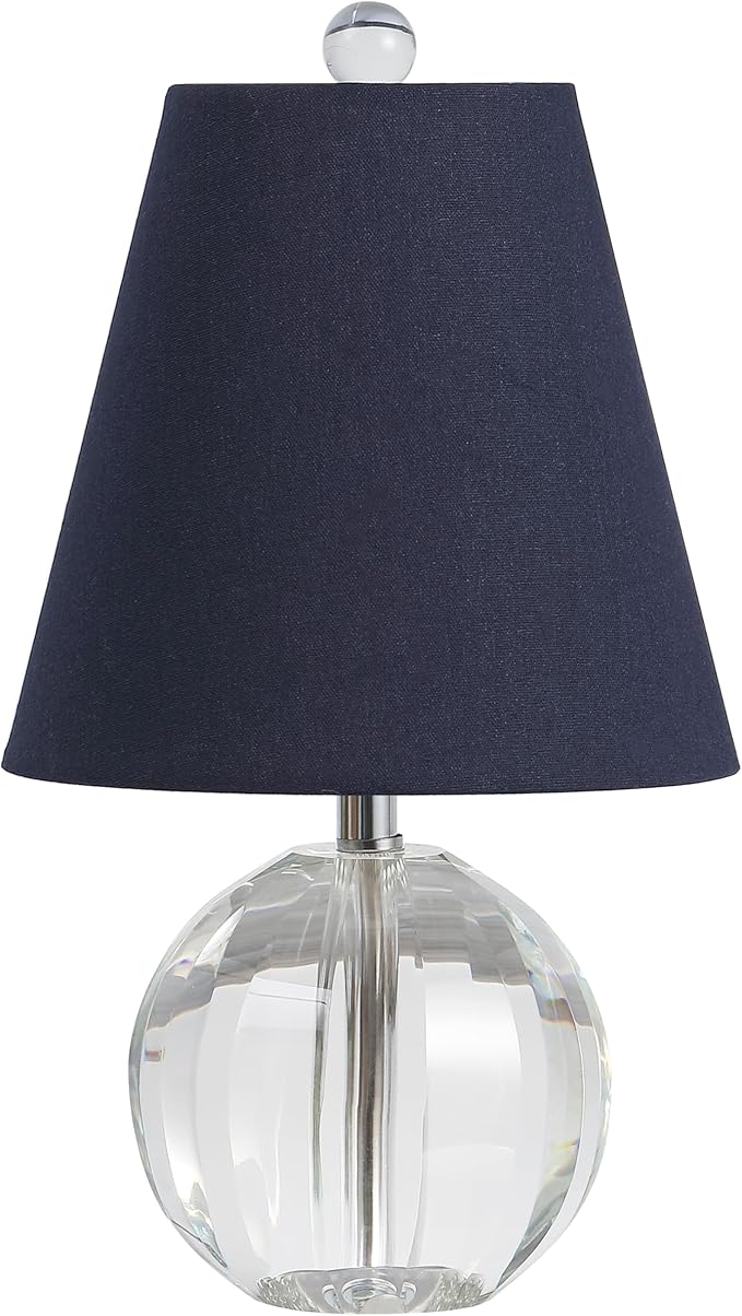 JONATHAN Y JYL2079D 16" Glam Crystal Ball Table Lamp, Modern Bedside Nightstand Lamp for Bedroom Living Room Office, Clear Glass Orb with Navy Linen Shade and Chrome Accents, LED Bulb Included