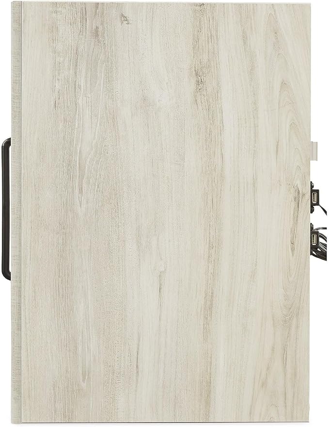 Signature Design by Ashley Cambeck Farmhouse Industrial 2 Drawer Two Drawer Nightstand with 2 Slim-Profile USB Charging Stations, 24.37" Tall, Whitewash