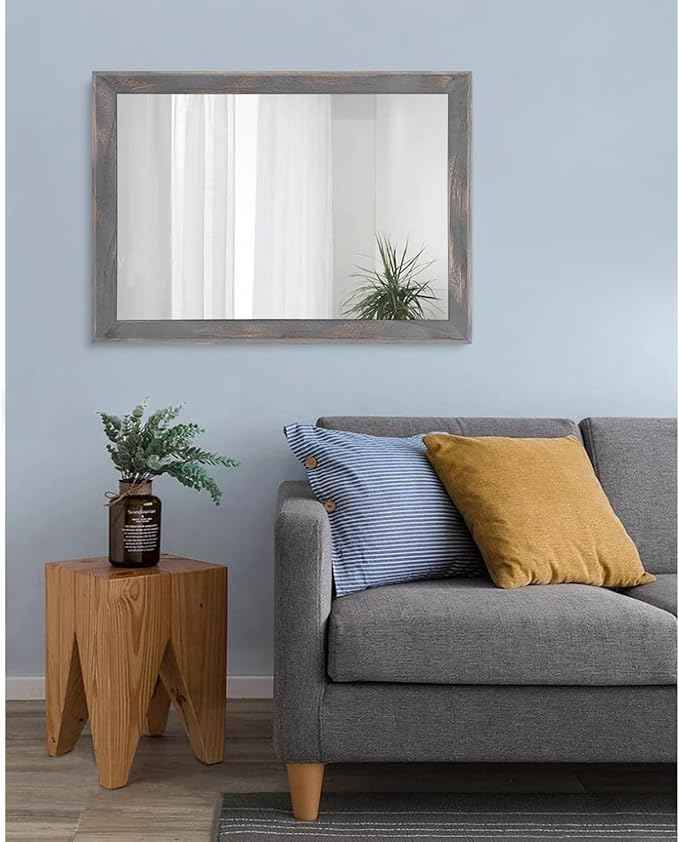 AAZZKANG Wooden Mirror Rectangle Rustic Mirrors for Wall Decorative for Bedroom Bathroom Living Room Entryway Hanging Home Decor 26"x18"